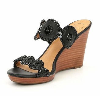 Jack Rogers Luccia Metallic Leather Whipstitched Medallion Wedge Sandals