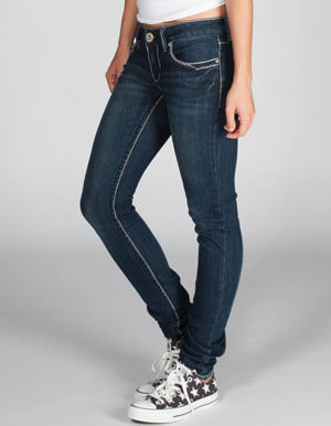 Hydraulic Embellished Pocket Womens Skinny Jeans