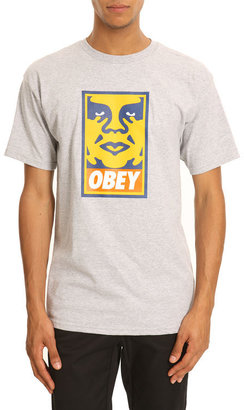 Obey Icon Mottled Grey T-Shirt with Orange Print
