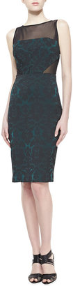 Badgley Mischka Cutout Jacquard Cocktail Dress, Emerald/Black