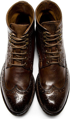 Officine Creative Brown Leather Brogued Ignis Boots