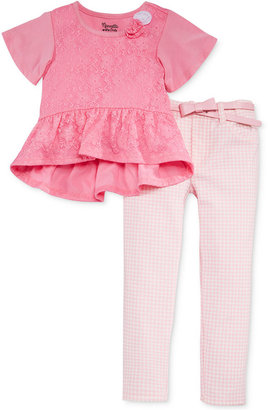 Nannette Little Girls' 2-Piece Lace Peplum Top & Houndstooth Pants Set