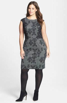 Adrianna Papell Lace Detail Cap Sleeve Sheath Dress (Plus Size) (Online Only)