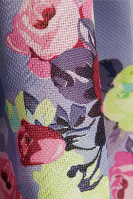 Carven Rose-print basketweave silk midi skirt
