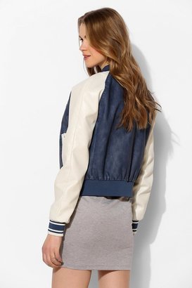 Members Only Colorblock Vegan Leather Bomber Jacket
