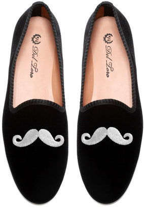 Del Toro Prince Albert Black Velvet Slipper Loafers With Mustache Embroidery