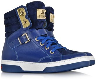 Love Moschino Moschino Blue Leather and Suede High Top Sneaker