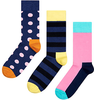 Happy Socks Spot/Stripe Socks, Pack of 3, One Size