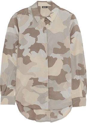 DKNY Camouflage-print silk-blend shirt