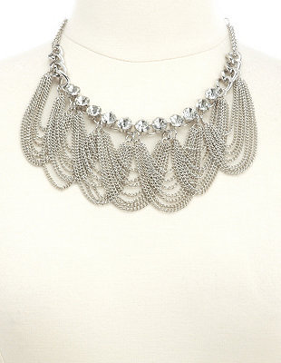 Charlotte Russe Draped Chain & Rhinestone Bib Necklace