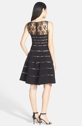 Mikael AGHAL Lace Inset Ottoman Knit Fit & Flare Dress