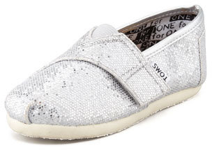 Toms Solid Silver Glitter Slip-On, Tiny