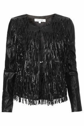 Topshop Womens **Faux Leather Fringe Jacket by WYLDR - Black