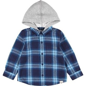River Island Mini boys blue check hooded shirt