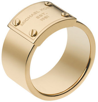 Michael Kors Gold Tone Logo Plate Ring