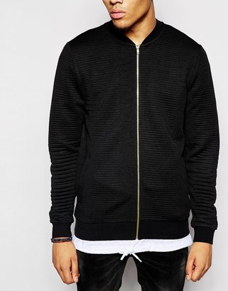 ASOS Quilted Bomber Jacket In Jersey With Gold Zips