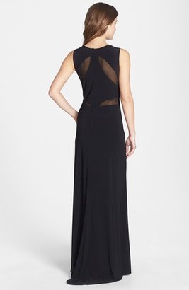 Betsy & Adam Mesh Detail Jersey Gown