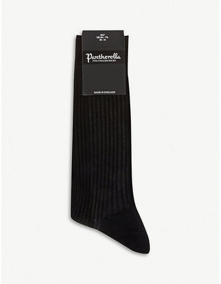 Pantherella Men's Lt Khaki Short Ribbed Cotton Socks, Size: 10