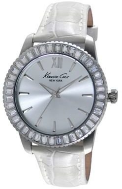 Kenneth Cole Ladies silver dial white leather strap