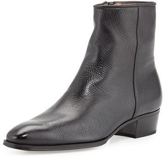 Gravati Leather Side-Zip Ankle Boot, Black