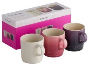 Le Creuset set of three stoneware rose mugs