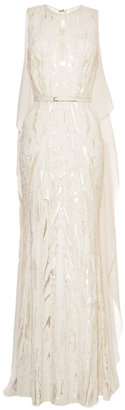 Elie Saab Embroidered White Double Silk Georgette Gown White