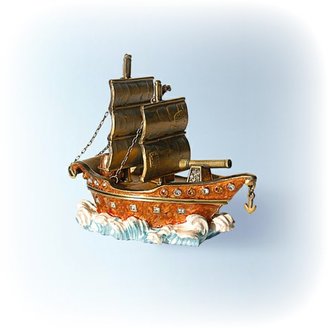 Swarovski Pirate Ship Boat Box Crystals Sailboat Jewelry Trinket Clipper FIGURINE