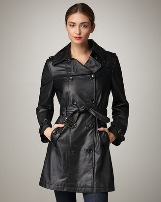 Neiman Marcus Leather Trench-Style Jacket