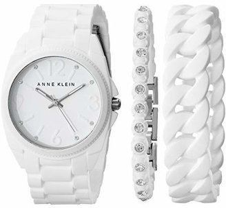 Anne Klein Women's AK/1957WTST Crystal-Accented Silicone Bracelet Watch Set