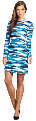 Julie Brown JB by blue patterned long sleeved stretch jersey dress