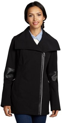Calvin Klein black softshell faux leather trimmed asymmetrical zip coat