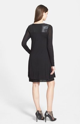 Kensie Faux Leather Trim Layered Scoop Neck Dress