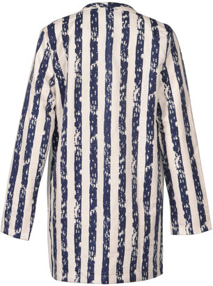 Choies Blue Striped Coat With Wash Effect