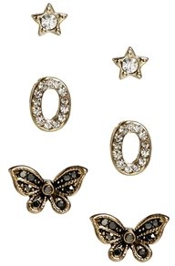 Pieces Loraine Mulipack Studs with Butterfly - Gold