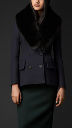 Burberry Virgin Wool Pea Coat with Removable Fur Collar