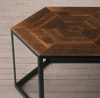 Restoration Hardware Hexagonal Azobe Wood & Steel Coffee Table