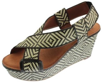 Lucky Brand NEW Koko Black-Ivory Leather Printed Wedges Shoes 8.5 BHFO