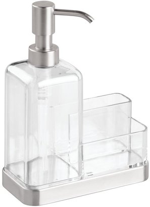 InterDesign Forma Kitchen Countertop Soap Dispenser Pump, Sponge, Scrubby Organizer - Clear/Brushed Stainless
