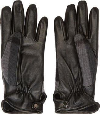 Burberry Grey Check Wool & Leather Gloves