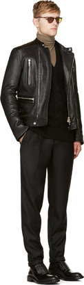 Balmain Black Leather Belted & Zipped Biker Jacket