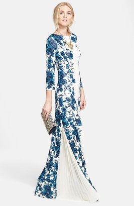 Tory Burch 'Stacy' Flower Print Chiffon Pleated Maxi Dress