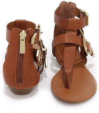 Vivian 33 Tan and Gold Buckled Thong Sandals