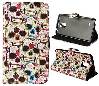 Samsung Suppion Brand New Skull Phantom Wallet Flip Leather Cover Case for Galaxy Note 4