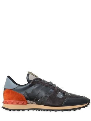 Valentino Rockstud Cotton Drill & Leather Sneakers