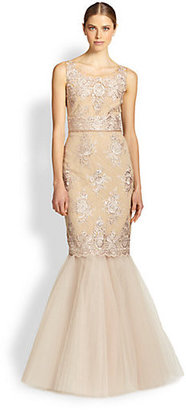 Marchesa Notte Re-Embroidered Lace & Tulle Mermaid Gown