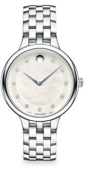 Movado Trevi Diamond, Stainless Steel & Mother-Of-Pearl Bracelet Watch