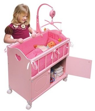 Badger Basket Doll Crib With Cabinet - Pink