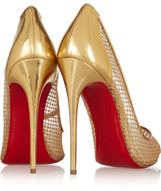 Christian Louboutin Follies Resille 120 metallic leather and fishnet pumps