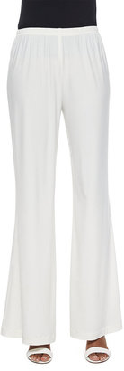 Caroline Rose Stretch-Knit Wide-Leg Pants, White, Petite