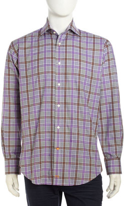 Thomas Dean Plaid Shirt, Green & Purple